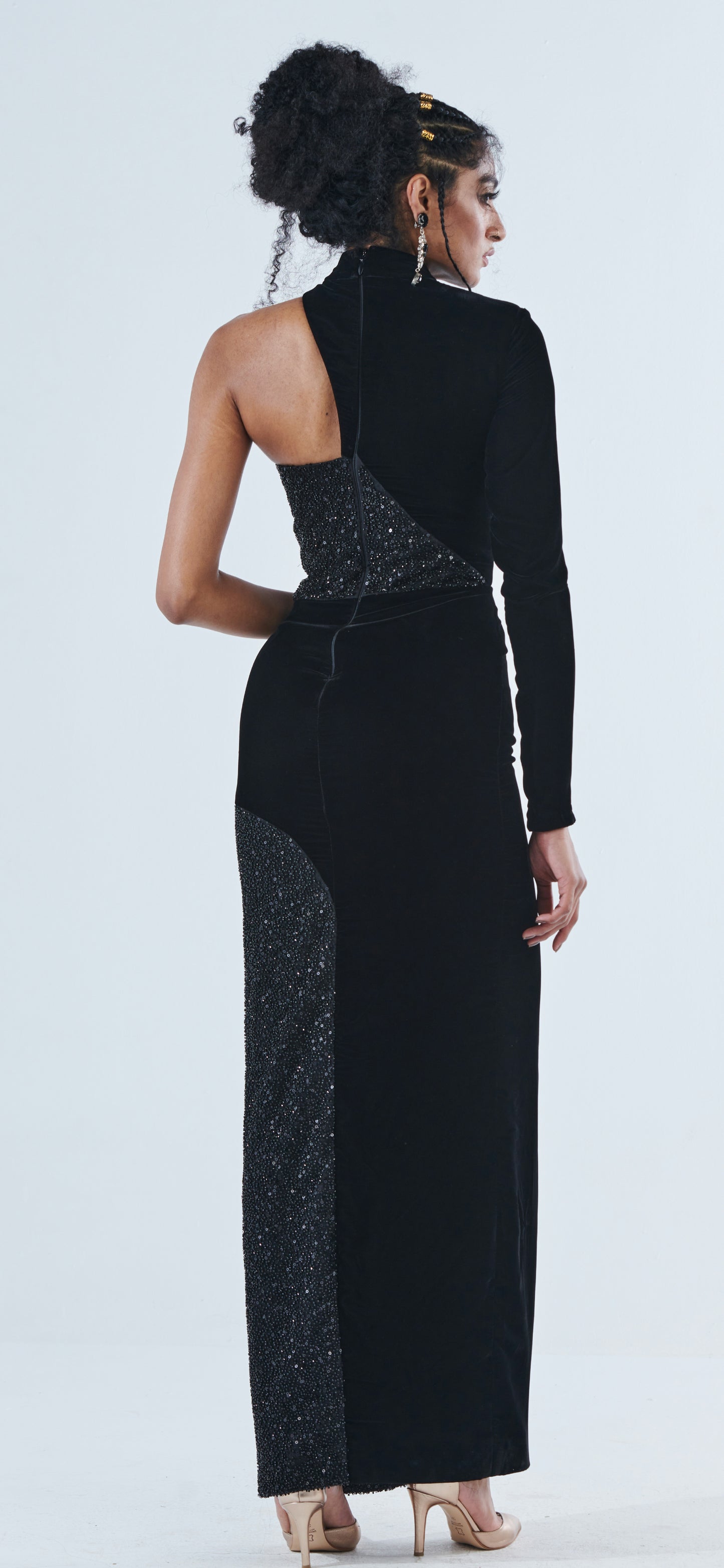 The Assymetrical Black velvet dress