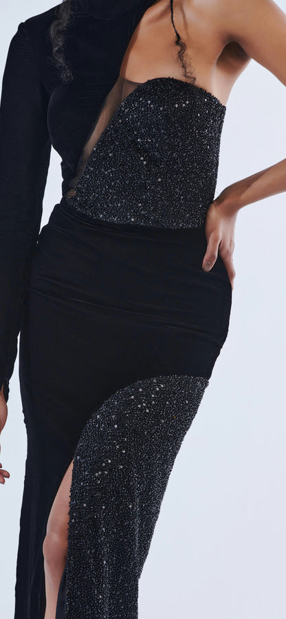 The Assymetrical Black velvet dress