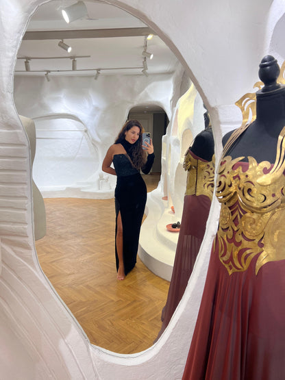 The Assymetrical Black velvet dress