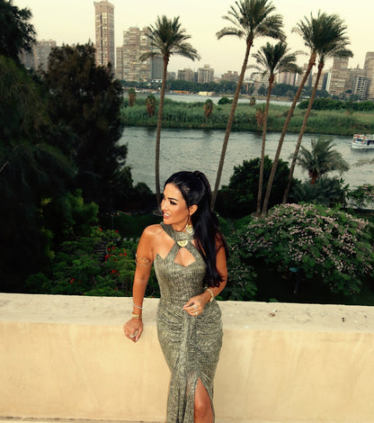 The Olive-Gold Goddess Dress